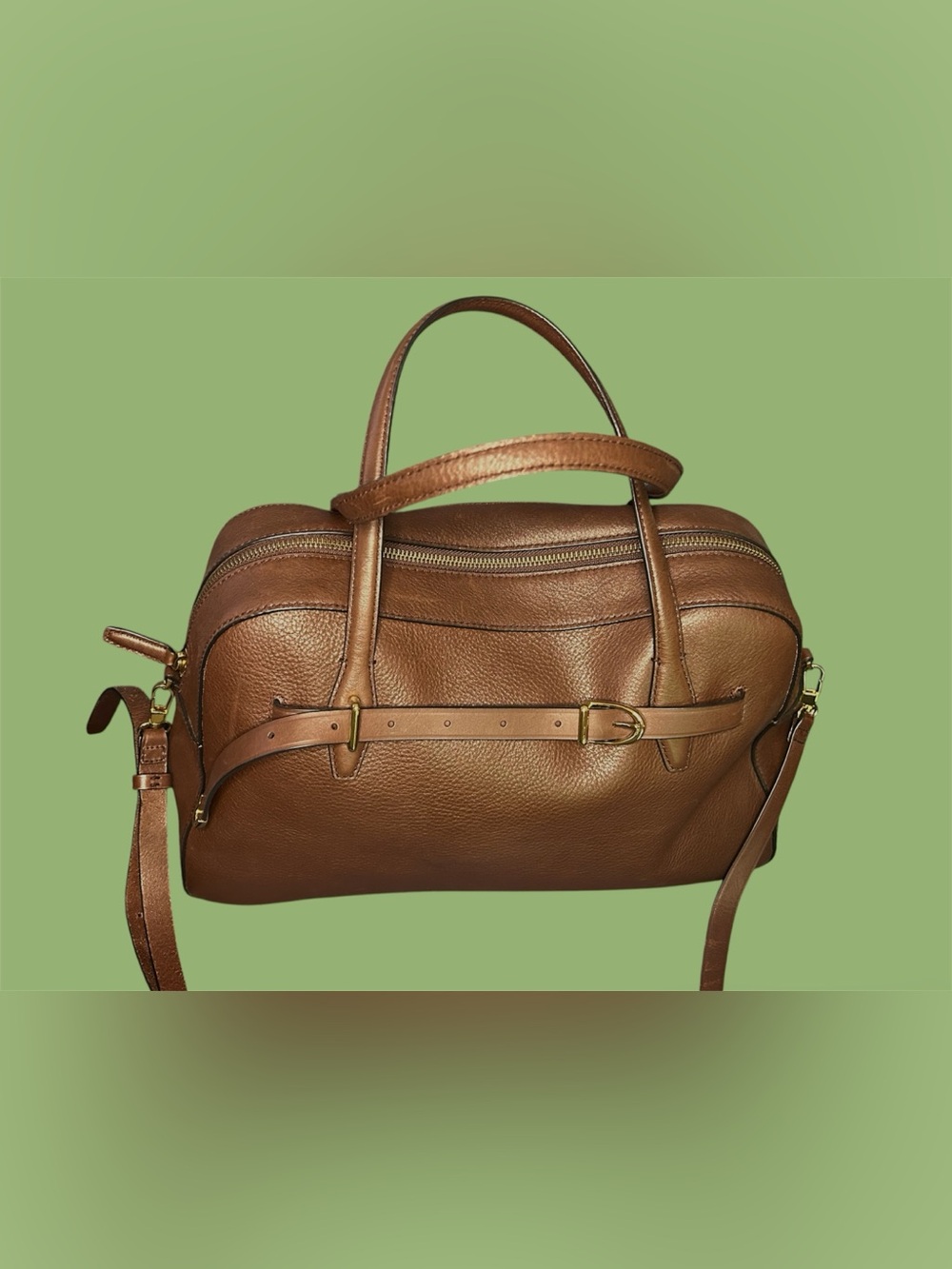 Madewell Large Rich Brown Leather Belted Satchel Tote Bag Quiet Luxury Style - Picture 3 of 5